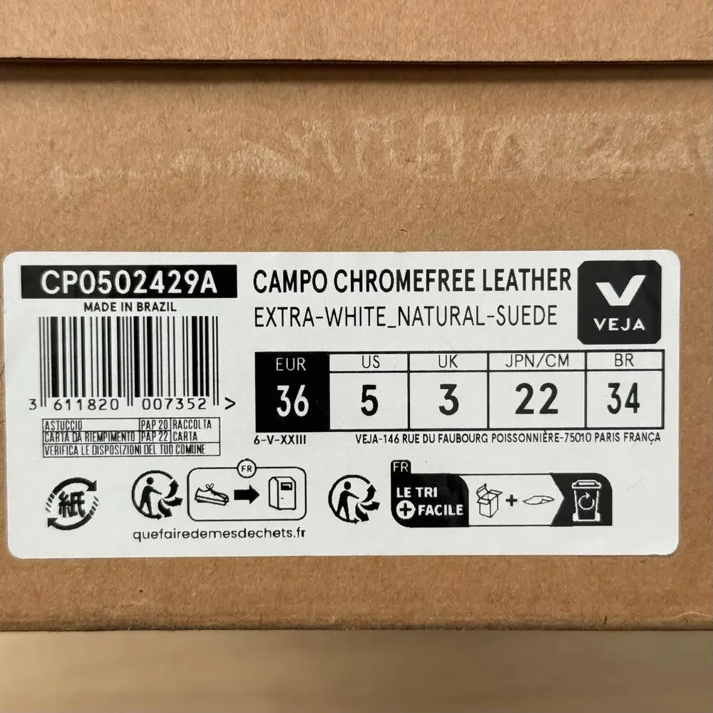 NIB Veja Extra-White Natural Suede Campo Chic Neutral Everyday Sneakers US 5 - Picture 8 of 8